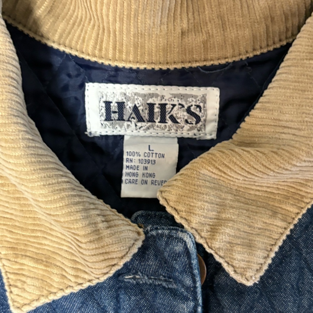 VTG Haiks Size L Quilted Denim Blue Jean Chore Coat Country American Corduroy - Picture 9 of 10